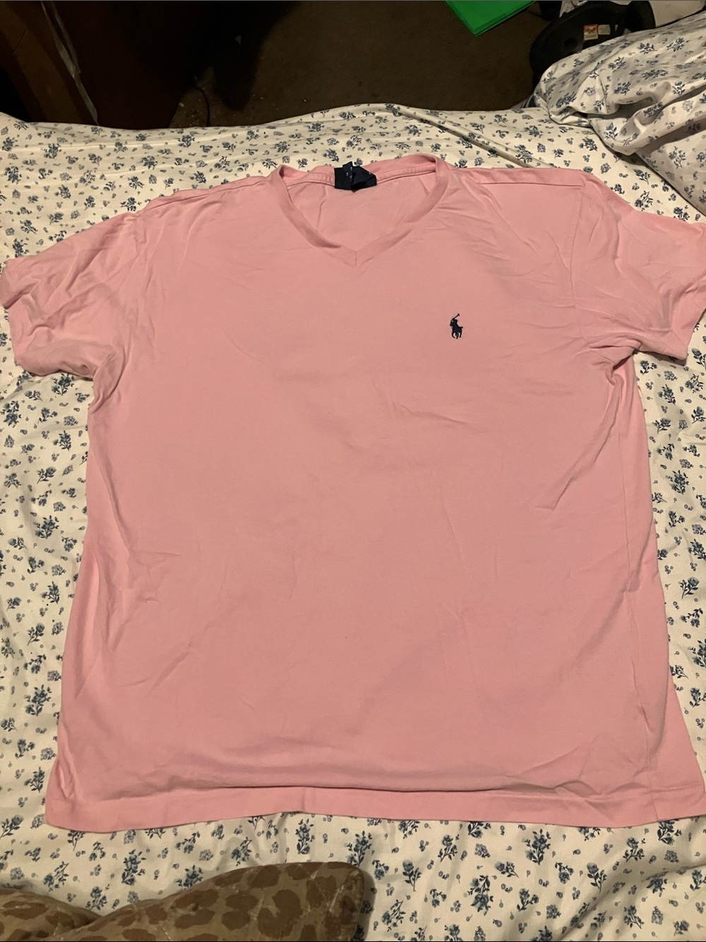Polo by Ralph Lauren Men’s Light Pink V-Neck Tee with Navy Pony